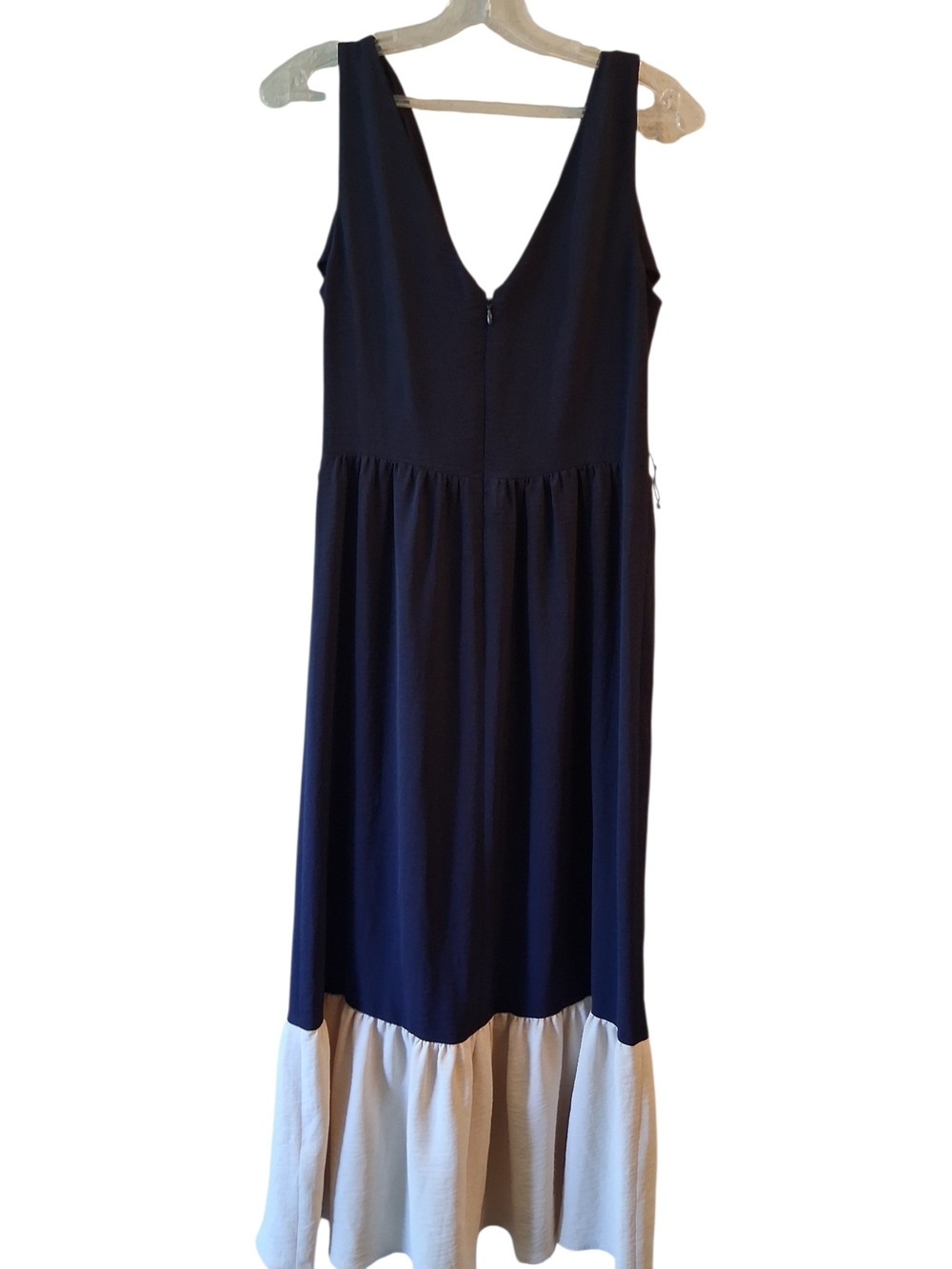 DKNY Navy Midi Dress with Cream Ruffle Hem - Picture 4 of 8